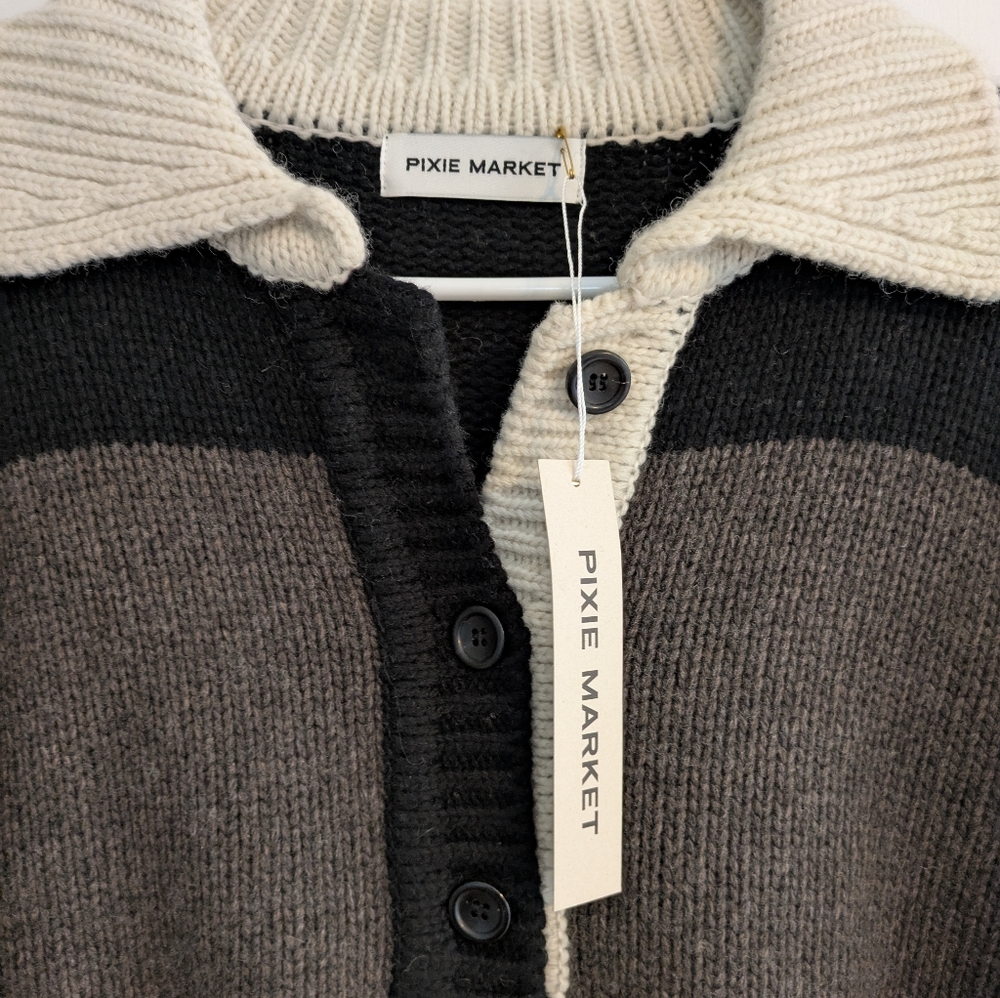 NWT Pixie Market merino wool oversized collared sweater size L academia preppy - Picture 6 of 7